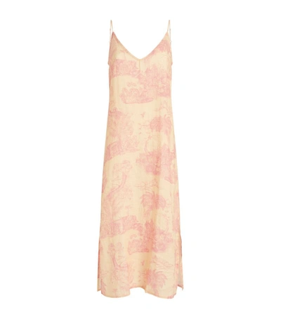 Shop Desmond & Dempsey Linen Lowland Forest Print Slip Nightdress In Pink