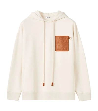 Shop Loewe Leather-patch Anagram Hoodie In White