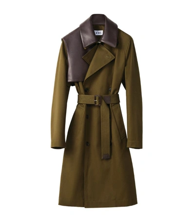 Shop Loewe Cotton-leather Trench Coat In Green