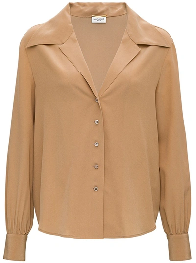 Shop Saint Laurent Beige Crepe De Chine Shirt