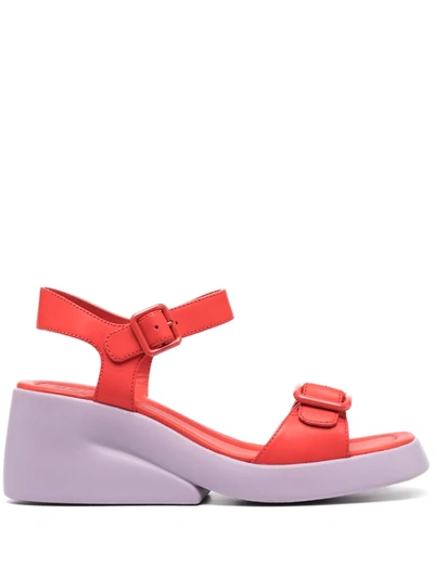 Shop Camper Kaah Leather Sandals In Red