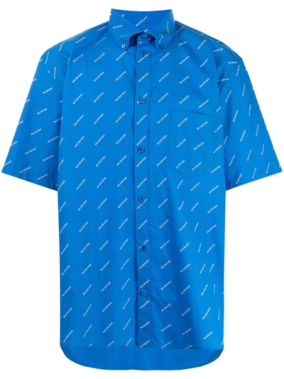 Shop Balenciaga Logo Print Short-sleeve Shirt In Blue