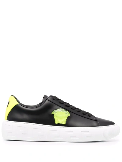 Shop Versace Greca Low-top Lace-up Sneakers In Black