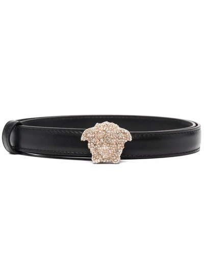 Shop Versace La Medusa Crystal-buckle Belt In Black