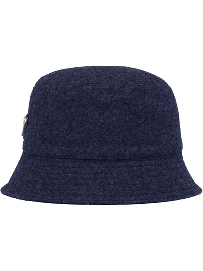 Prada Logo Patch Denim Bucket Hat In Blue