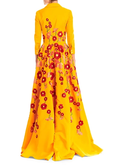 Shop Carolina Herrera Women's Embroidered Floral Silk Trench Gown In Goldenrod Multi