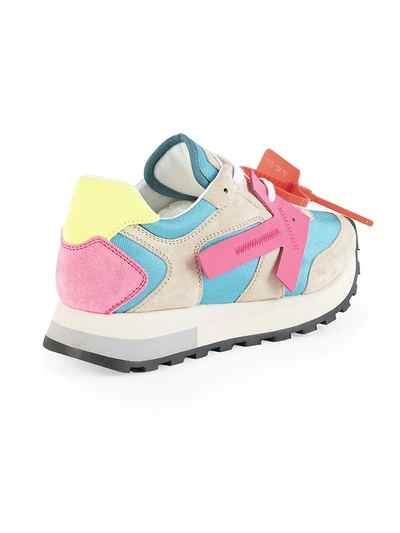 Shop Off-white Women's Hg Runner Mixed-media Suede Sneakers In White Fuschia