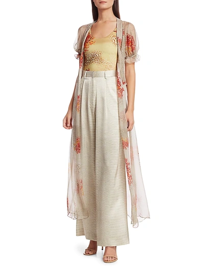 Shop Adriana Iglesias Women's Capri Short-sleeve Silk Printed Robe In Coral Reef