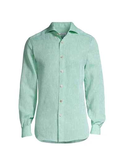 Shop Kiton Solid Linen Shirt In Seafoam