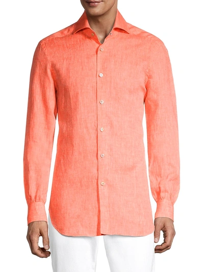 Shop Kiton Solid Linen Shirt In Seafoam