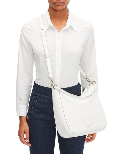Shop Kate Spade Large Roulette Leather Hobo Bag In Optic White