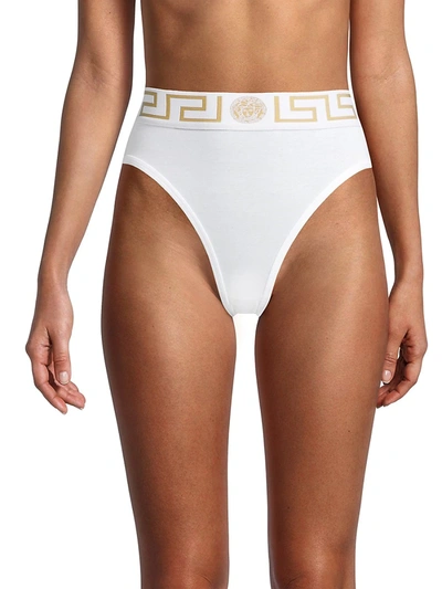 Versace White Greca-waistband Briefs In White