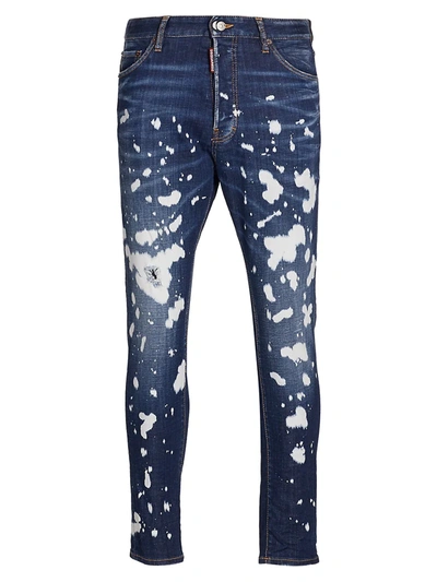 Shop Dsquared2 Men's Bleach Splash Skinny Jeans In Navy Blue
