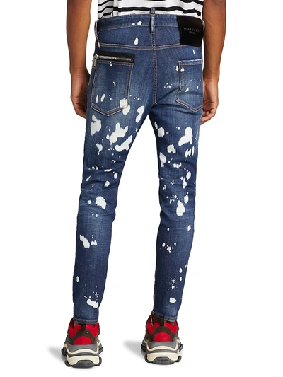 Shop Dsquared2 Men's Bleach Splash Skinny Jeans In Navy Blue