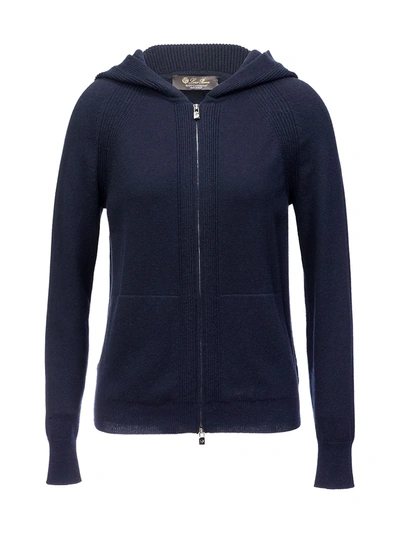 Shop Loro Piana Women's Hooded Cashmere Knit Zip Sweater In Blue Navy