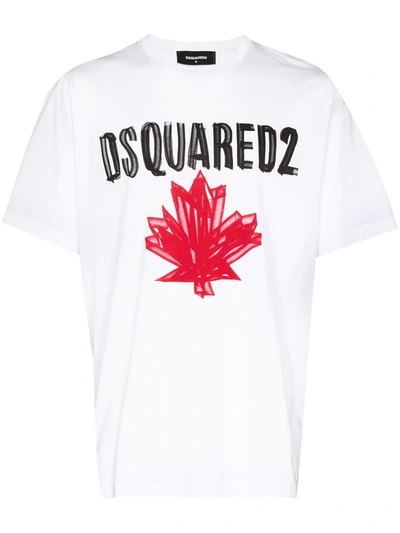 Shop Dsquared2 Slouch Leaf Logo T-shirt In Weiss