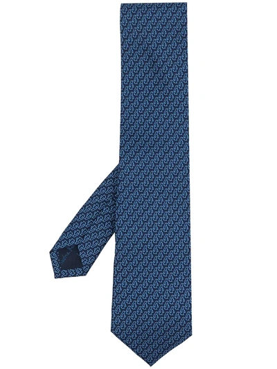Ferragamo Printed Silk Tie In Blau