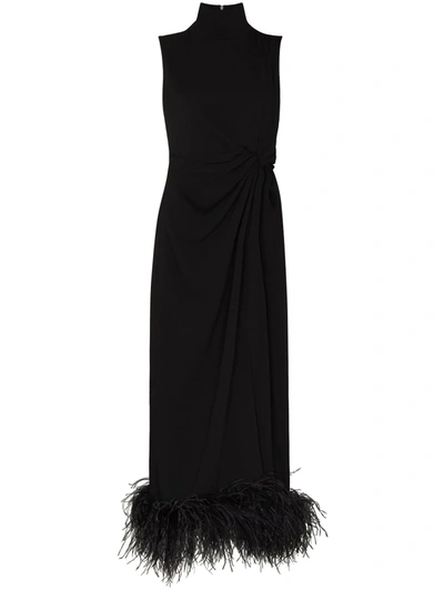 Shop 16arlington Maika Feather-embellished Sleeveless Gown In Schwarz