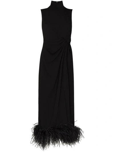 16arlington Maika Feather-embellished Sleeveless Gown In Schwarz