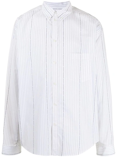 Shop Balenciaga Logo-print Pinstriped Shirt In Weiss
