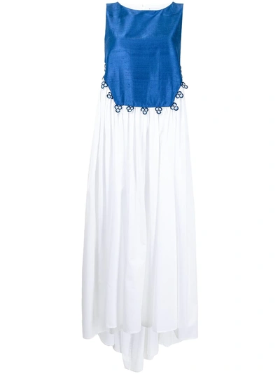 Shop Mehtap Elaidi Colour-block Flared Maxi Silk Dress In Weiss