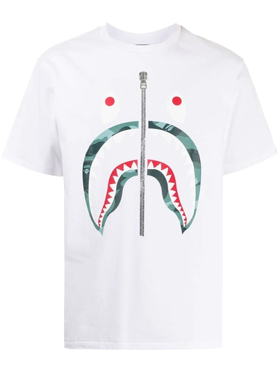 Shop A Bathing Ape Shark Teeth-print T-shirt In Weiss