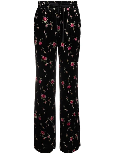 Shop Red Valentino Rose-print Elasticated-waist Trousers In Schwarz