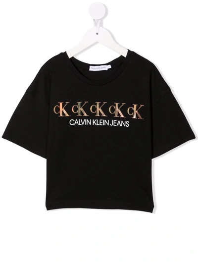 Shop Calvin Klein Logo-print Cotton T-shirt In Black