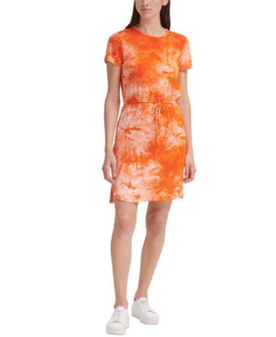 Shop Calvin Klein Printed Tie-waist Dress In Ember Multi