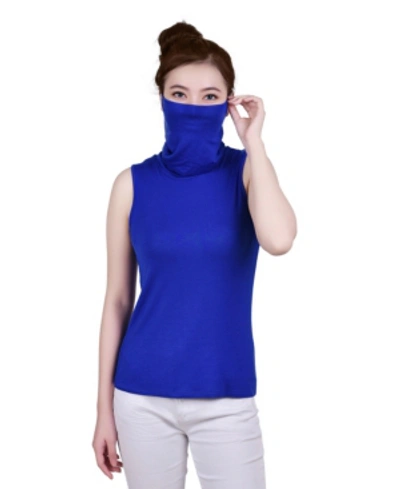 Ny Collection Women's Sleeveless Top With Mask, Cowl Shell Neck In Surf The Web
