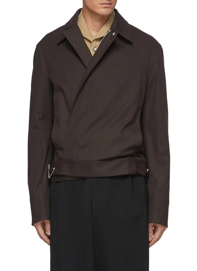 Shop Bottega Veneta Concealed Zip Stretch Cotton Shirt Jacket In Brown