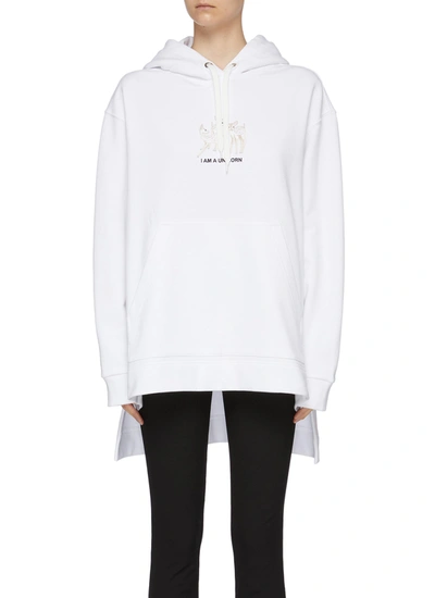 Shop Burberry Deer Embroidered Long Back Cotton Hoodie In White