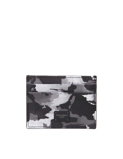Shop Dolce & Gabbana Card Holder In Camouflage Leather In White/black