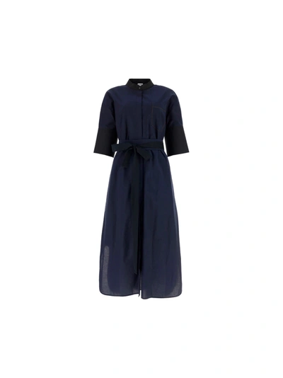 Shop Loewe Dress In Black/navy Blue