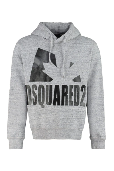 Shop Dsquared2 Logo Cotton Hoodie In Heather Grey