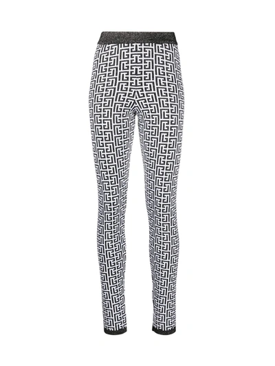 Shop Balmain Glitter Monogram Legging In Gab Blanc Noir