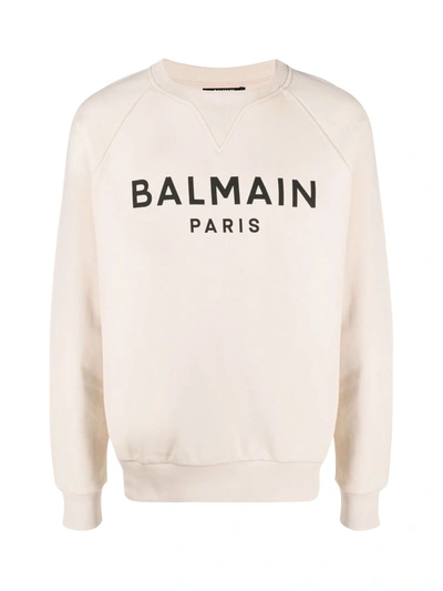 Shop Balmain Printed Sweatshirt In Gfe Ivorie Noir