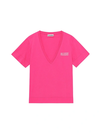 Shop Ganni Thin Software Jersey In Shocking Pink