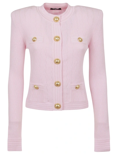 Shop Balmain Short Buttoned Knit Cardigan In Ak Rose Pale