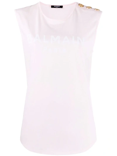 Shop Balmain Logo-print Sleeveless T-shirt In Pink