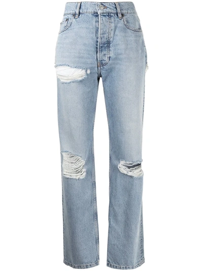 Shop Balenciaga Ripped Straight-leg Jeans In Blau