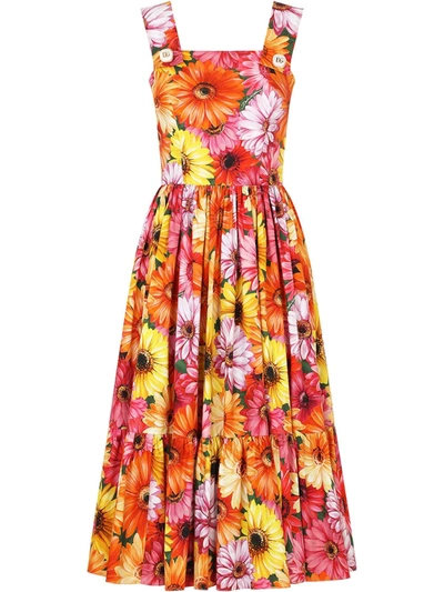 Shop Dolce & Gabbana Floral-print Flared Dress In Grün