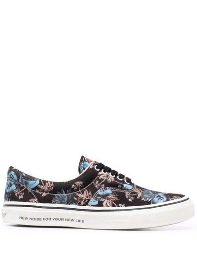 Shop Undercover Floral-print Lace-up Canvas Sneakers In Schwarz