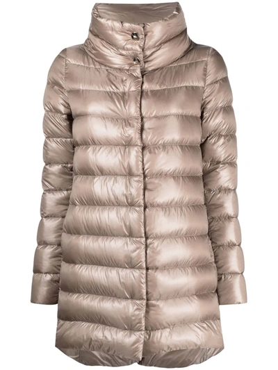Herno Light Brown Amelia Midi Down Jacket In Metallic