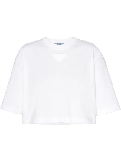 Shop Prada Cropped Jersey T-shirt In Weiss