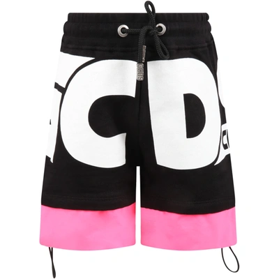 Gcds Mini Black Short For Girl With Logo In Black
