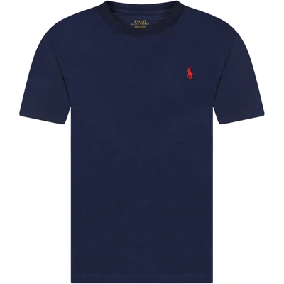 Shop Ralph Lauren Blue T-shirt For Kids With Pony Logo
