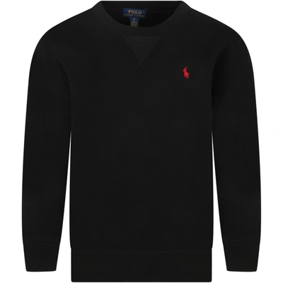 Shop Ralph Lauren Black Sweatshirt For Kids With Pony Logo