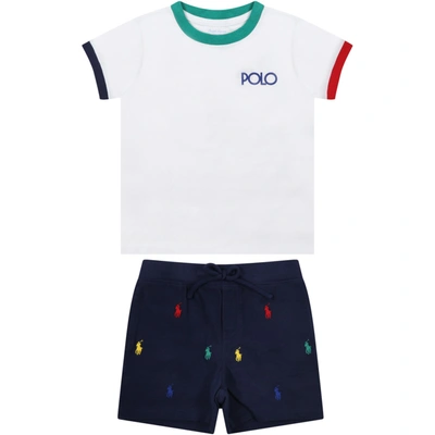 Shop Ralph Lauren Multicolor Set For Baby Boy In White