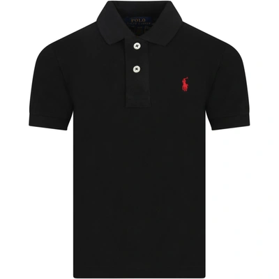 Shop Ralph Lauren Black Polo Shirt For Kids With Pony Logo